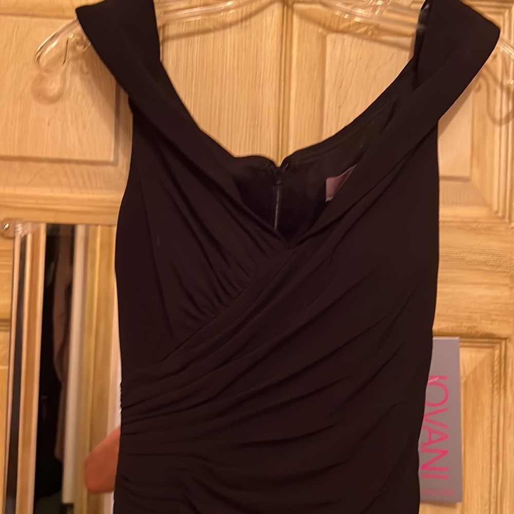 New Jovani 40582 Off the Shoulder High Slit Gown size 0 black - Picture 6 of 6